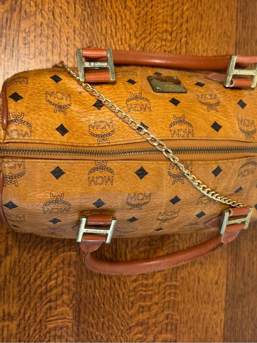 MCM Vintage Visetos Boston Satchel in Cognac Monogram